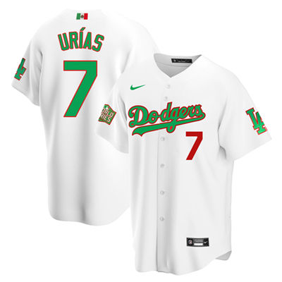Men's Los Angeles Dodgers White #7 Julio Urias White Green Mexico 2020 World Series Stitched Jersey